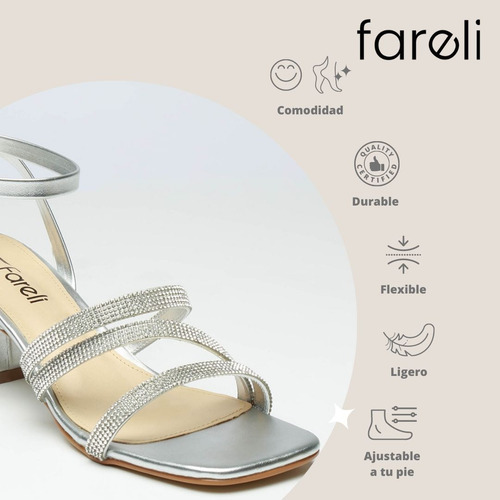 Zapatillas Doradas Mujer De Tacón Cuadrado Plata Fareli