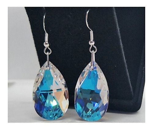 Imagem 2 de 6 de Brinco Em Prata Com Gota Swarovski Blue Boreal 28mm