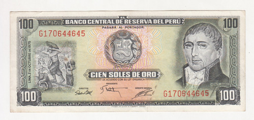 Billete Perú 100 Soles Oro 2 Octubre 1975 (c85)