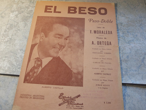 Partitura El Beso Pasodoble Moraleda  Alberto Castillo 