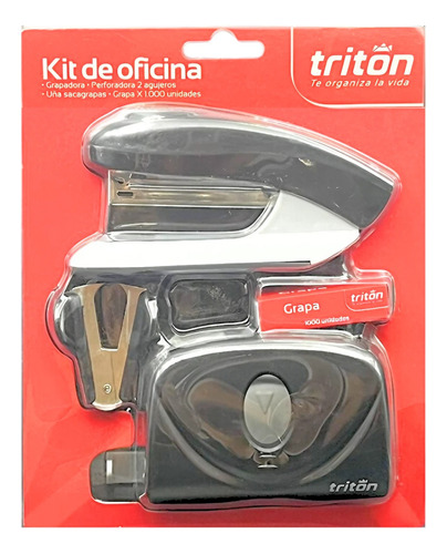 Kit De Oficina Tritón Grapadora Perforadora Sacagancho Grapa