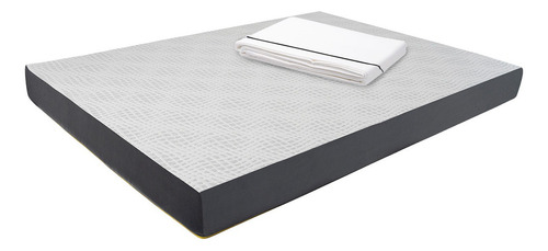 Colchón Queen Size En Caja 15 Cm Altura + Juego De Sábanas Blanco Con Gris