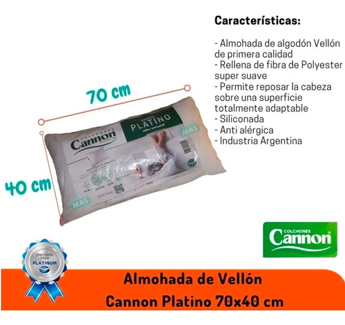 Imagen 3 de 7 de Almohada Cannon Vellón 70x40 Algodón Lavable Stock