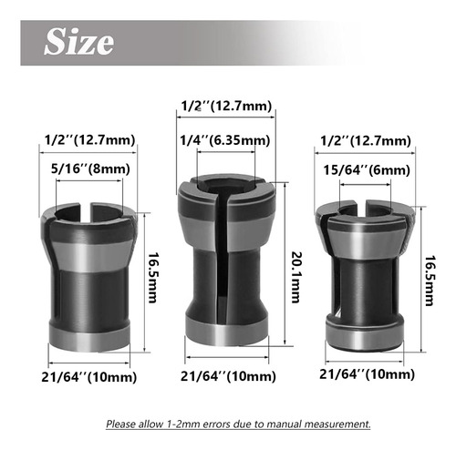 3 Adaptadores Para Fresadora/router/tupi/cnc 6mm 6,35mm 8mm