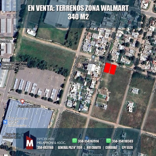 Venta - Lotes 340 M2 - Zona Ex Wallmart - Rio Cuarto