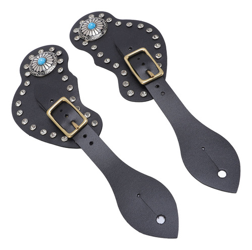 Juego De Correas Con Forma De Espolón Negro, 2 Piezas, Piel