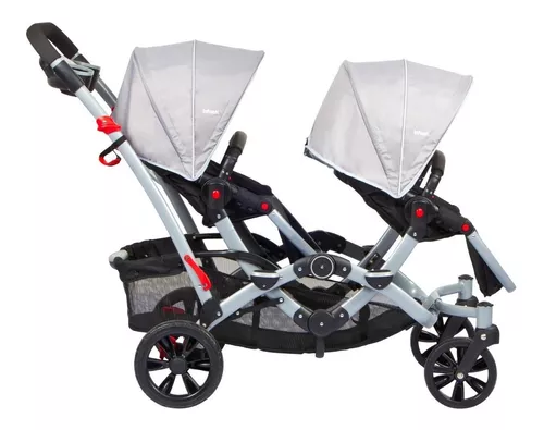 Cochecito de paseo doble Infanti Duo Ride S813 gris +2 Bases + 2 Huevitos