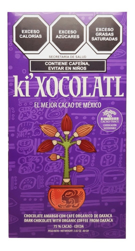 Ki Xocolatl Morado 72% Cacao Cafe Oaxaca, Natural, Orgánico