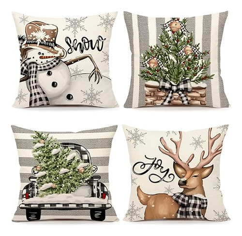Christmas Pillow Covers 18x18 Set Of 4 Farmhouse Christ...