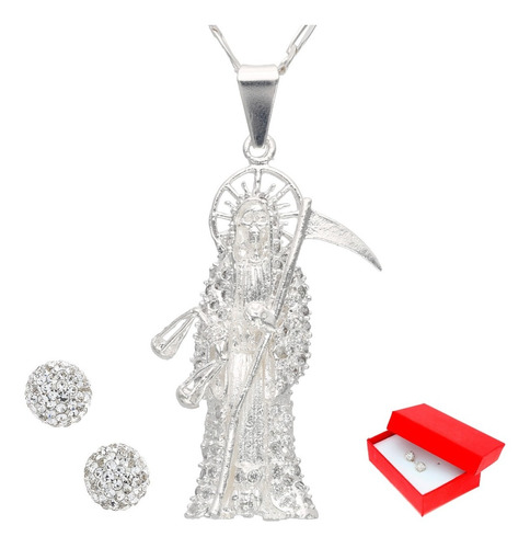 Dije Santa Muerte Mediana Y Cadena De Plata + Regalo