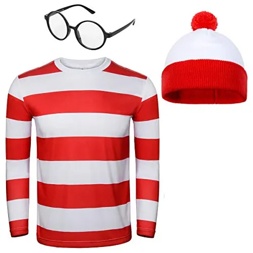 Conjunto De Camiseta Rayas Rojas Y Blancas, Gafas Y Som