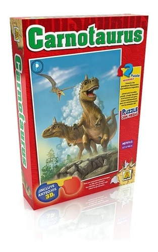 Puzzle Reversibles Carnotaurus 204 Pcz Con Anteojos 3d-lanús