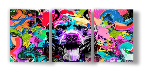 3 Placas Decorativas Pitbull Colorido New Street Art13 20x30
