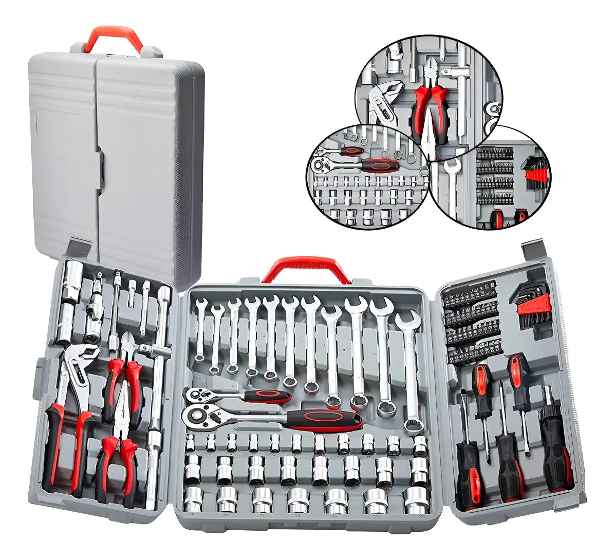 Maleta Caixa Ferramentas Jogo Kit 110 Peças Completa 9sr Eda Cinza
