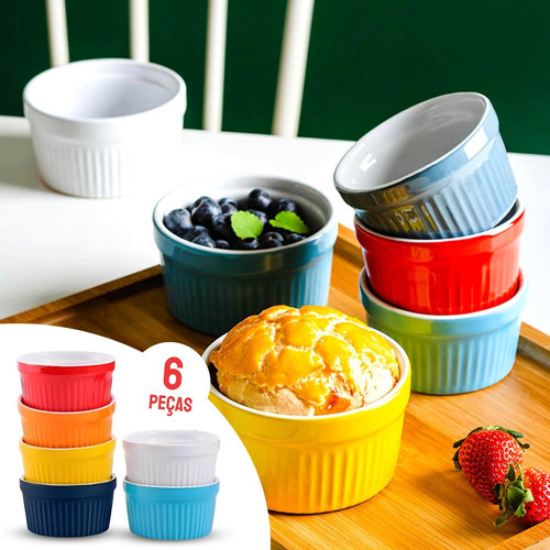 6 Ramekin Grande 180ml Porcelana Molheira Forminha Tijela Cor Vermelho