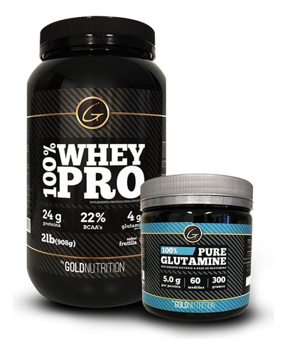 Proteina + Glutamina - 100% Whey Pro 2lb + Glutamine 300g Sabor Vainilla + Sin Sabor