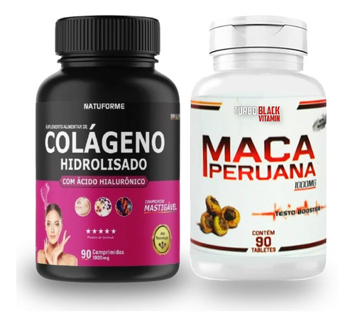 Colágeno Ácido Hialurônico 90comp + Maca Peruana 120cáps Sabor Chocolate Belga