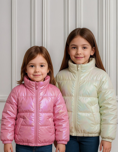 Campera Inflable Niña Puffer Blanca Tornasolada
