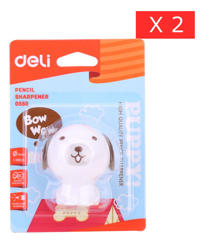 Sacapunta Plástico Deli Perrito 2 Huecos C/recipiente Blanco