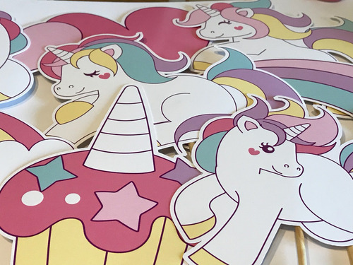 Unicornios Pastel Kit Photo Booth Props X 10 Unidades