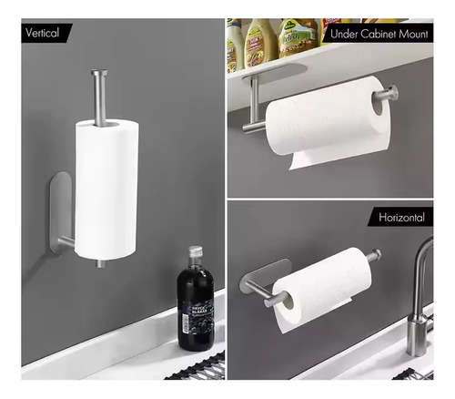 Porta Rollo De Cocina Inomax Adhesivo 3m, Acero Inoxidable Satinado, Fácil Instalación