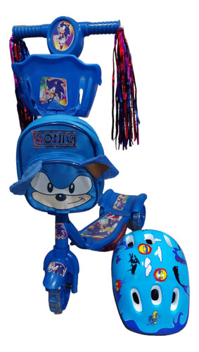 Scooter Patín Musical Con Canastilla Y Mochila Personalizada Color Azul Sonic