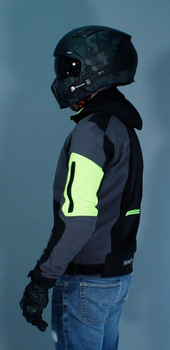 Imagen 5 de 10 de Chamarra Con Protecciones Hebotech Luzern Gris/ngo Vde Neon