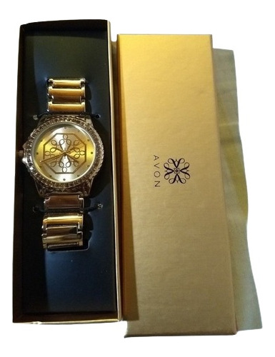 Reloj Para Dama Avon Signature Geometric Dorado Acero Inox.