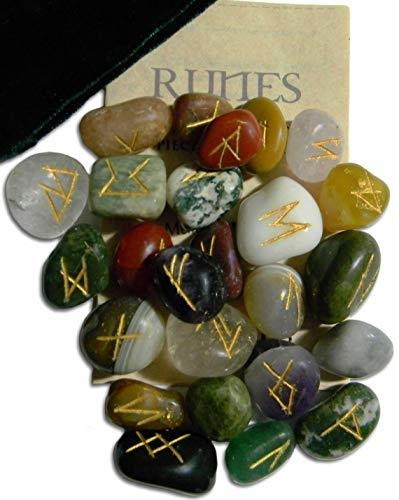 Juego De Runa De Piedras Preciosas Con Bolsa De Terciopelo Y