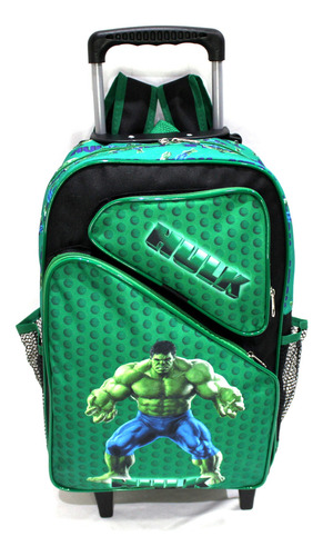 Mochila Escolar Poderoso Hulk Avengers Rodinha Tam G Meninos Cor Verde Desenho Do Tecido Hulk Herói