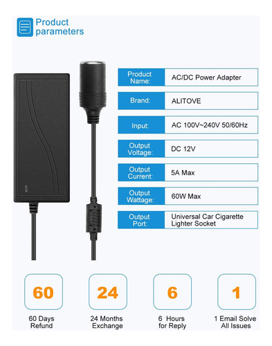 Convertidor Reductor Alitove, 110-240 V Ac A 12 V 5a Dc, 60