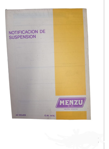 Form. Notificacion De Suspensión Menzu X 40 Hjs. Vintage