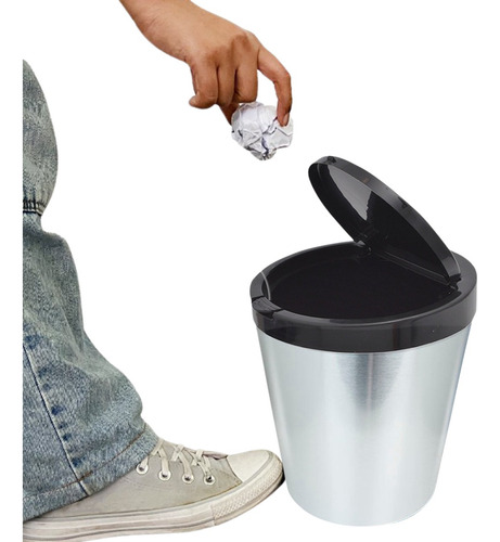 Lixeira 10 Litros Cesto De Lixo Tampa Click Label Prata Inox