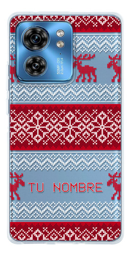 Funda Para Motorola Ugly Sweater Navideño Rojo Con Tu Nombre