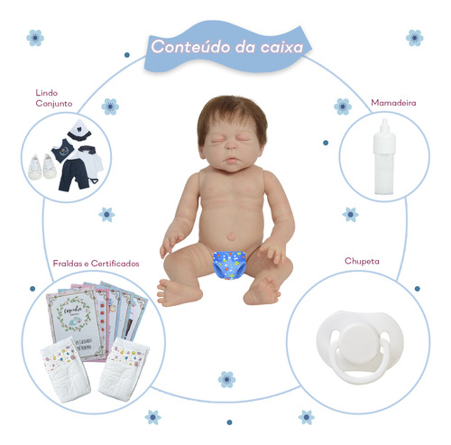 Bebê Reborn Príncipe 43cm Cabelo Fio A Fio Fofinho Dormindo