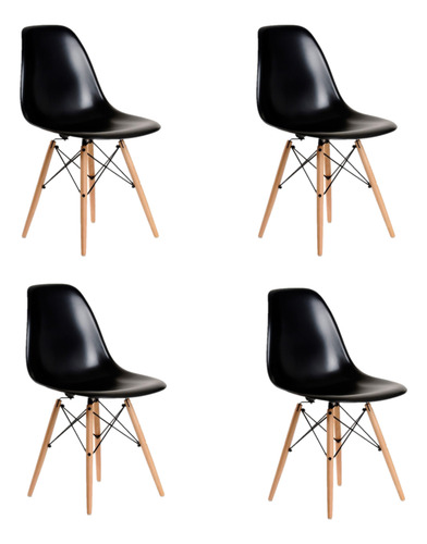 Silla De Comedor Living Style Eames Madera Polipropileno Color Negro 4 Unidades