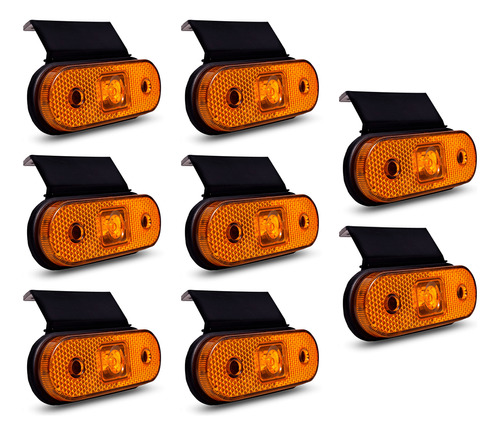 8 Lanternas Laterais Baú Carreta Âmbar 3 Leds Com Suporte