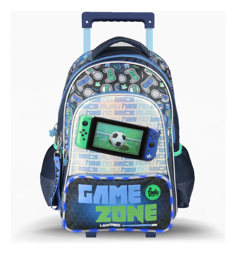 Mochila Con Carro Footy Pelota Y Aro Basquet 3d Luz Led 18¨