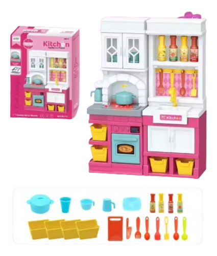Mini Cocinita Integral Micro Horno Estufa Con Luz Y Sonido Color Rosa