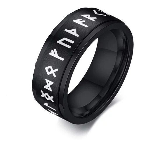 Anillo Vikingo Runas Nórdicas Giratorias Black Acero 