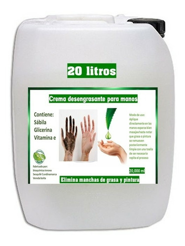 Crema Desengrasante Para Monos 20 Lts - L a $15000