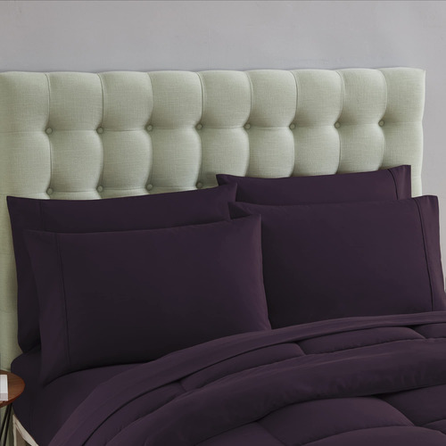 Juego De Edredón 7 Piezas Unicolor Morado King Para Todas La