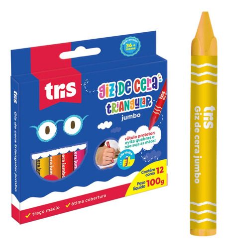 Giz De Cera Tamanho Jumbo Triangular Tris 12 Cores