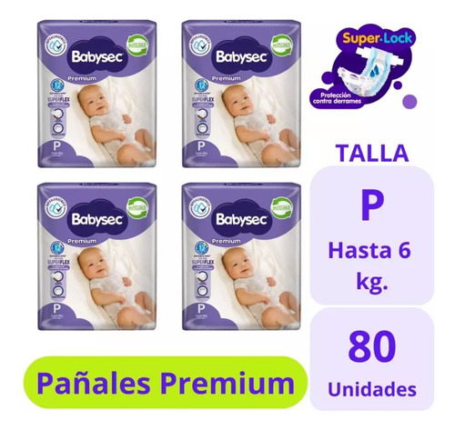 Pack 4  Pañal Babysec Premium P,m,g,xg,xxg