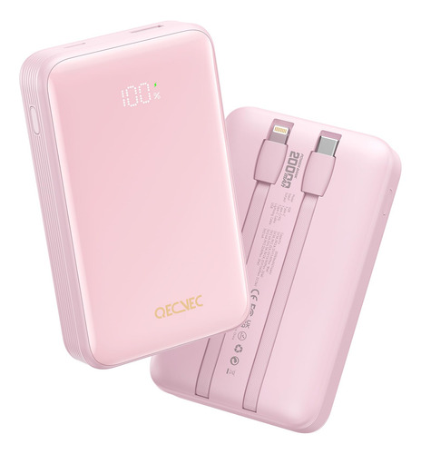 Power Bank Qecvec 20000 Mah Con 2 Cables Integrados De 22,5