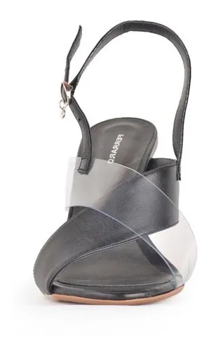 Sandalias Cuero Taco Medio Con Strass Francesca Ferraro