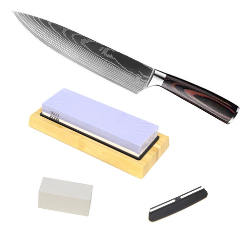 Kit Profissional Faca Chef E Pedra De Amolar 1000/6000