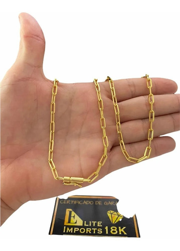 Cordão 5mm Cadeado Alongado Banhado A Ouro 18k Luxo