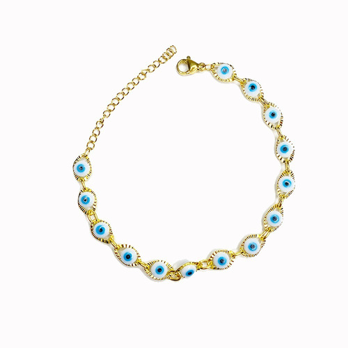 Pulsera Ojitos Turcos Azules De Acero Inoxidable Dorado