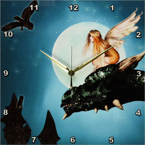 3drose Dpp__2 Fairy Dragon Fantasy Con Luna Y Búhos-reloj De